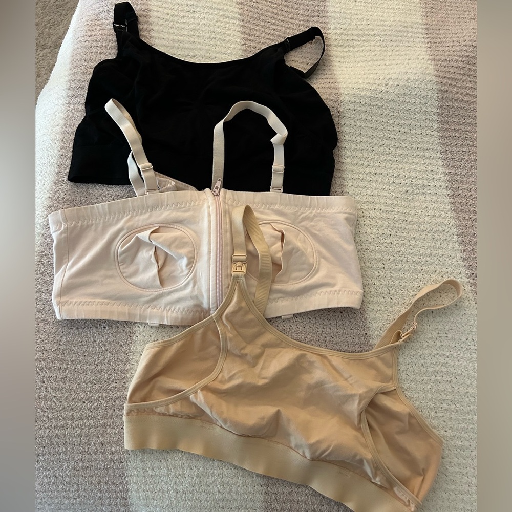 Set of Three Nursing Bras in Black, pink and Tan